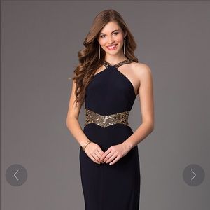 Long Navy Blue Prom Dress